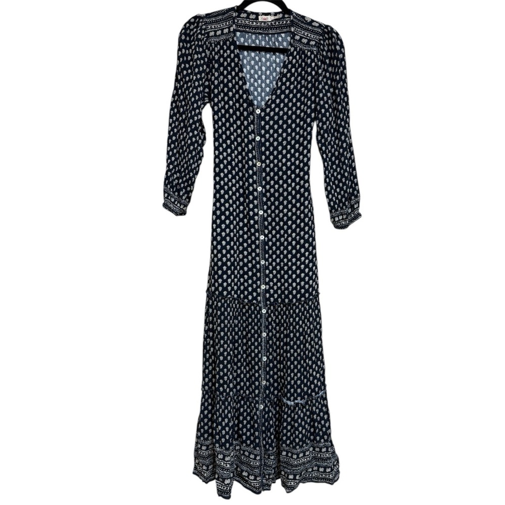 Faherty Orinda Long Sleeve Maxi Dress in navy blue and white. Sz S - Picture 4 of 16